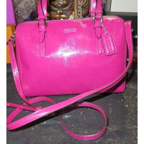 Coach Peyton Mini Bennet Fuschia Pink Patent Leather Satchel Crossbody Handbag B